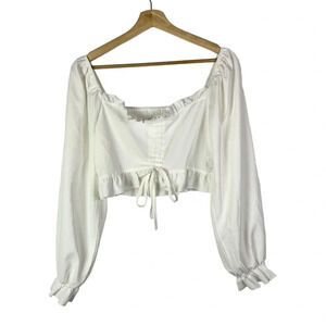 Boutique White Cropped Peasant Milkmaid Long Sleeve Top M